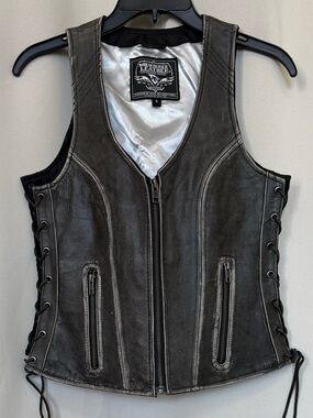 Milwaukee Leather Black Lace-Up Zipper Front Leather Vest/Top